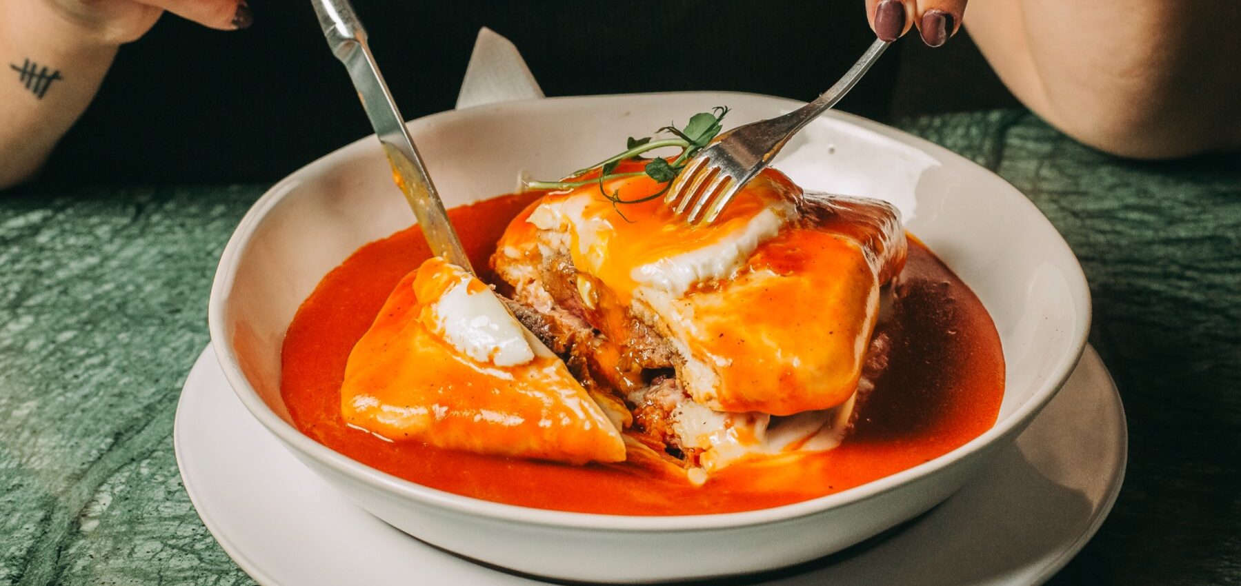 Francesinha at Bello Rooftop restaurant in Gaia