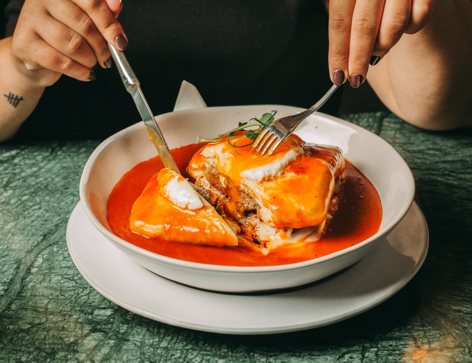 Francesinha at Bello Rooftop restaurant in Gaia